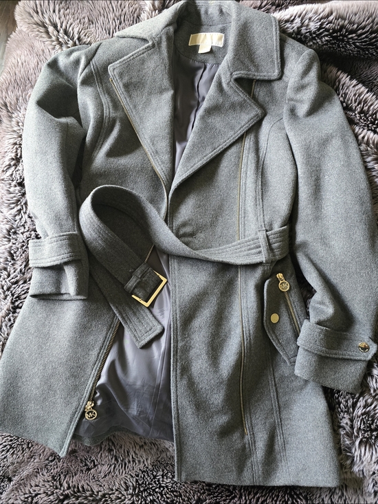 Michael Kors Jackets & Blazers - Michael Kors Gray Wool-Blend Trench Coat with Gold Hardware